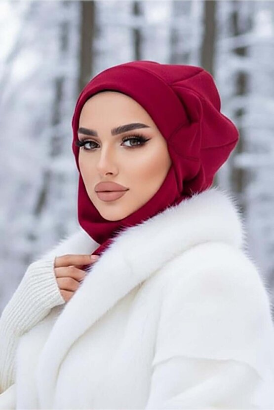 Bordo Fiyonklu Tesettür Bere