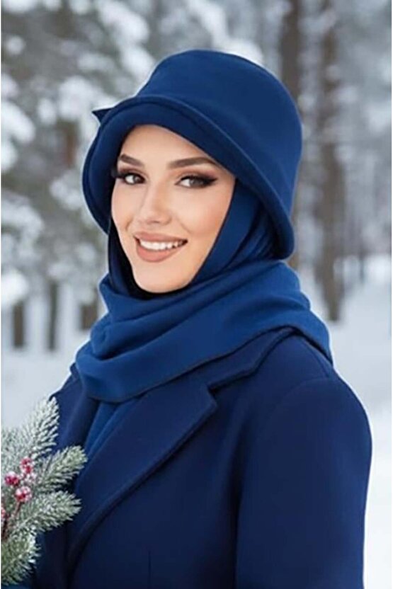 Lacivert Aksesuarlı Vintage Şapka