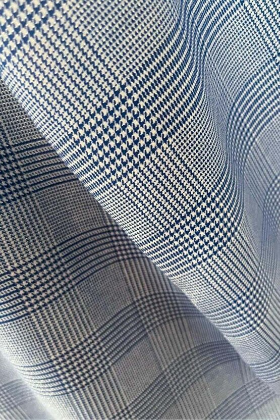 Mavi Ekose Önü Bağlamalı Kimono Tunik  85 CM BOY