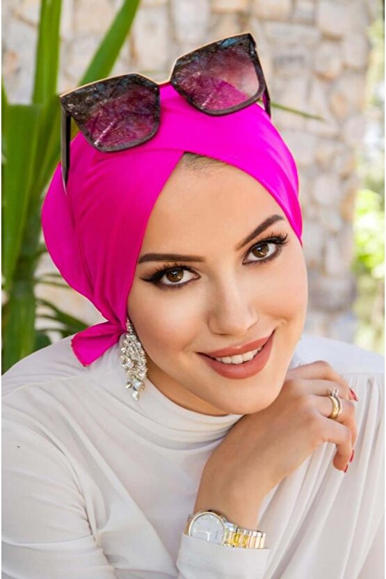 Neon Pembe Çapraz Bantlı Deniz - Havuz Bonesi