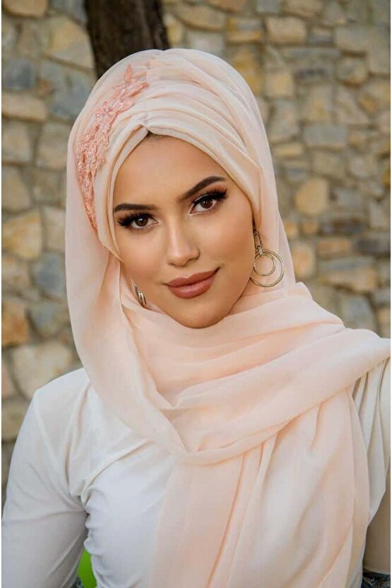 Açık Somon Güpürlü Abiye Şal