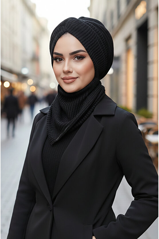 Siyah Triko Kışlık Burgu Bone Ve Etol Takım