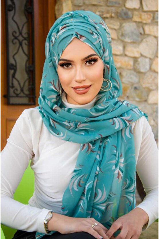 Mint Retro Desen Hazır Şal
