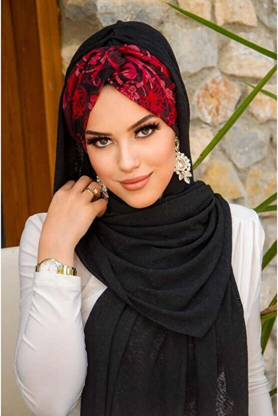 Siyah Kırmızı Burgu Hazır Şal