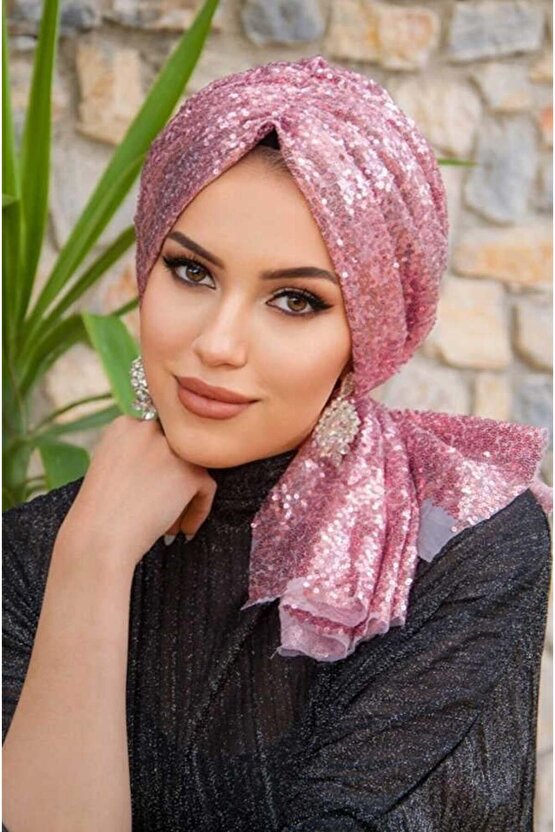 Pudra Payetli Abiye Tokalı Bone