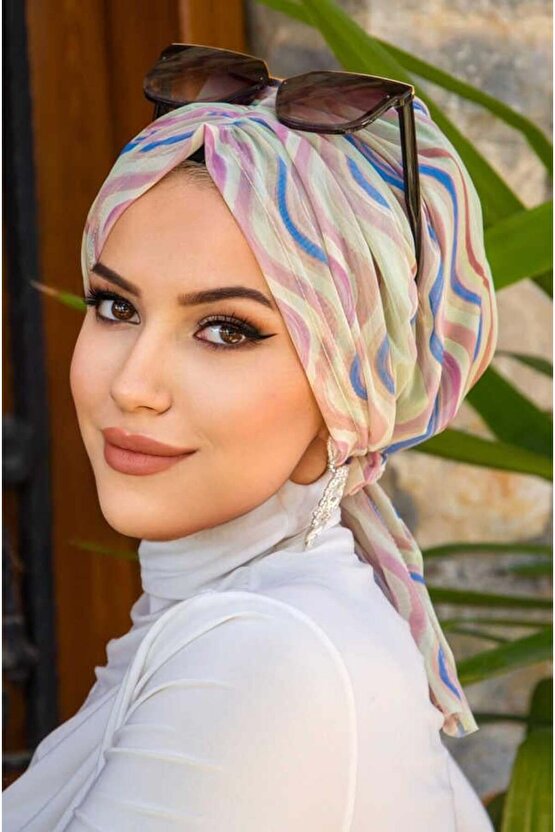 Soft Renkler Geometrik Desen Tül Tokalı Bone