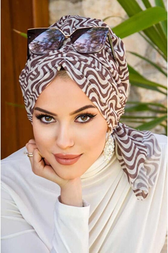 Kahve Helezon Desen Tül Tokalı Bone