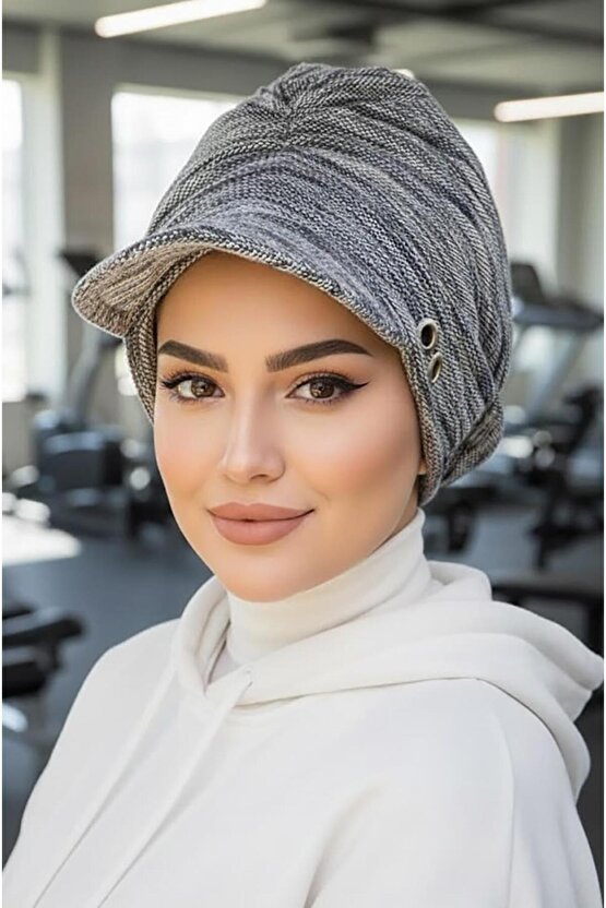 Kot Mavi Melanj Metal Detaylı Tesettür Şapka Bone