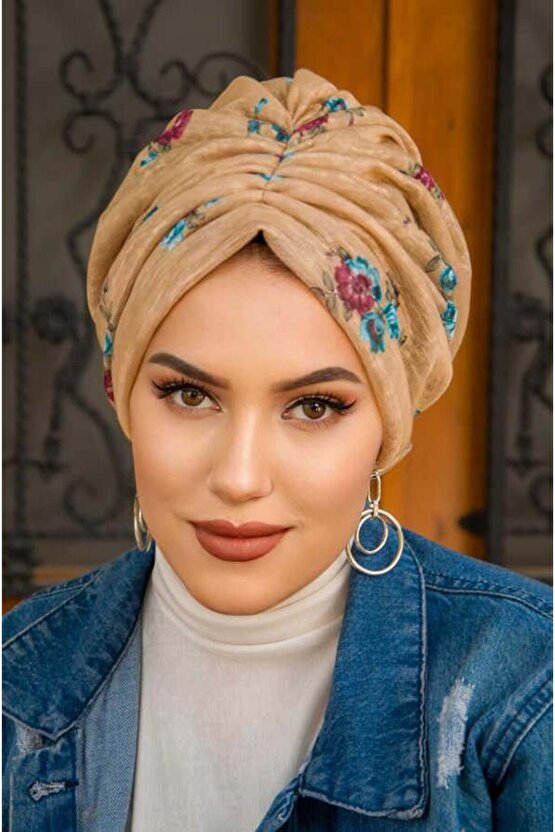 Camel Yaprak Desenli Tokalı Bone