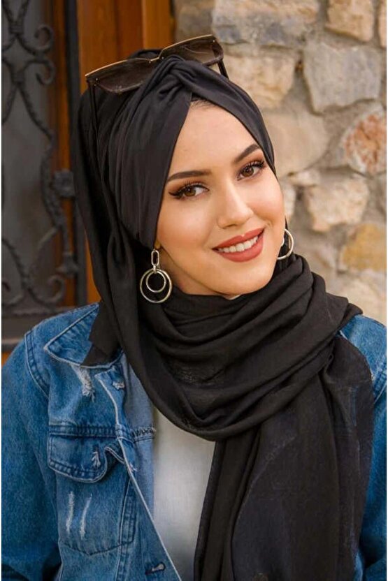 Siyah Düz Burgu Hazır Şal