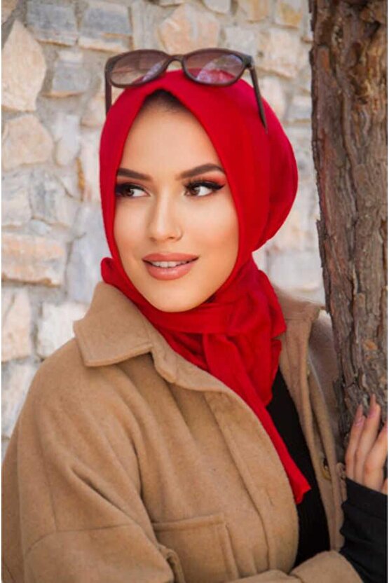 Kırmızı Çizgili Kışlık Hazır Eşarp