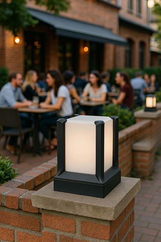 Dekoratif Kare Küp Bahçe Aydınlatma Armatürü | Set Üstü Dış Mekan Lamba | Su Geçirmez Aplik | Siyah