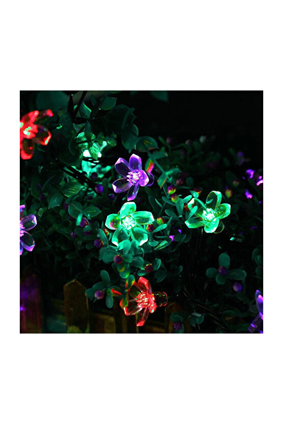 Güneş Enerjili, 20 Watt, RGB, 5 Metre 7 Modlu Işık Zinciri, Güneş Enerjili 5 Metre Çiçek Bahçesi