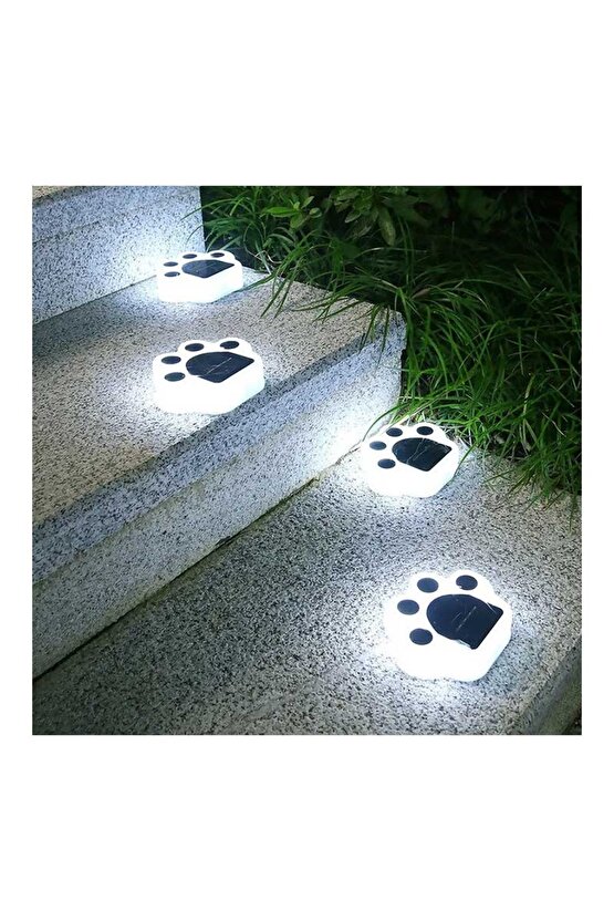 4 Adet Güneş Enerjili, 5 Watt 6500 Kelvin Beyaz Işık Solar Çim, Duvar, Merdiven İçin Pati Aplik