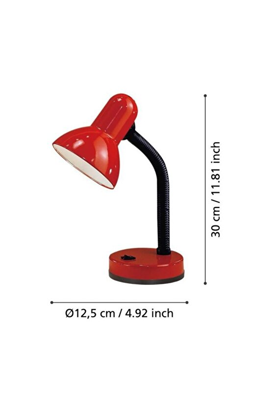 Kırmızı Renk Modern Tasarım Masa Lambası, Ders Çalışma Lambası, Öğrenci Lambası, Fişli Masa Lambası