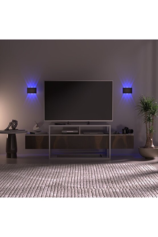 Uranüs Siyah Kasa Mavi Işık Ledli Dekoratif Işık Süzmeli Iç Ve Dış Mekan Salon Bahçe Balkon Aplik