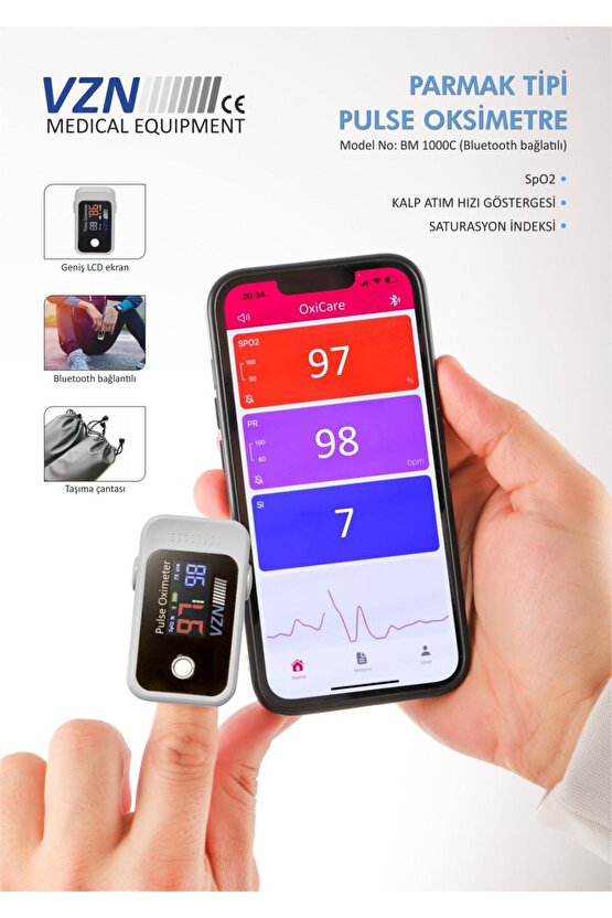 Parmak Tipi Pulse Oksimetre Sho-5002(BLUETOOTH BAĞLANTILI)