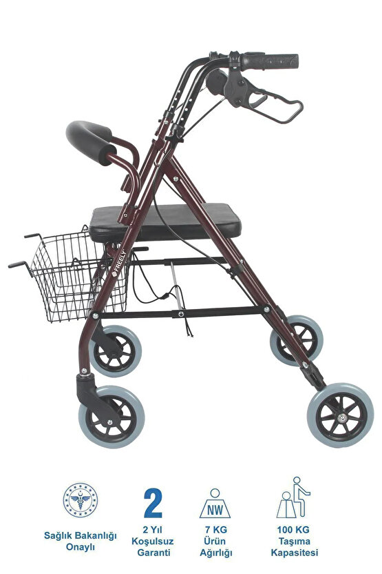 Freely AS9144L 4 Tekerli Alüminyum Tekerlekli Rolatör Yürüteç