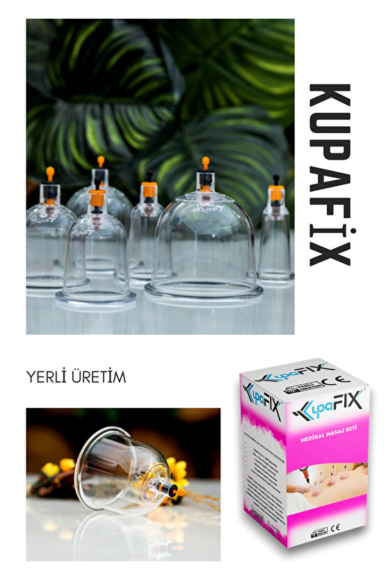 12li Büyükorta Boy Vakumlu Hacamat Kupa Çekme & Masaj Seti