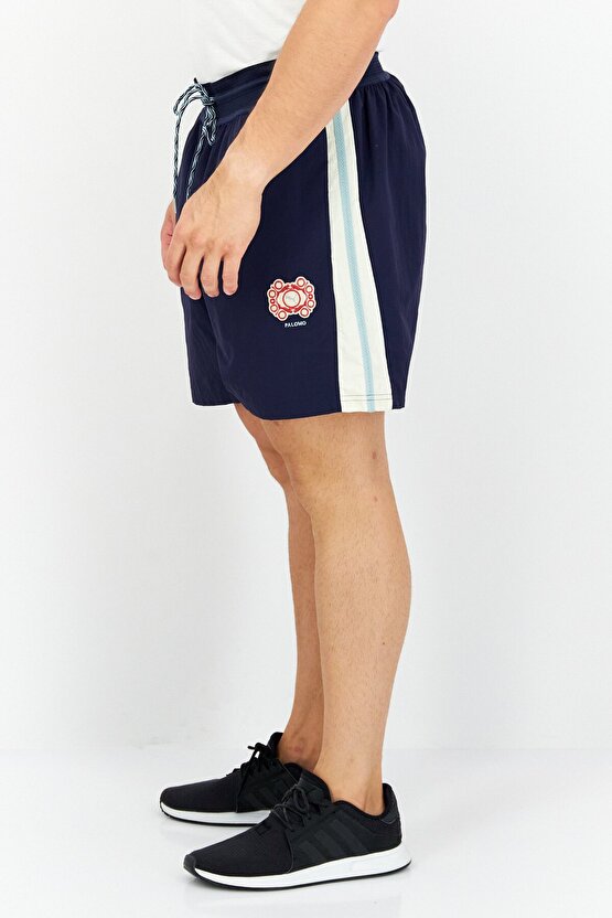Erkek Spor Giyim Fit İşlemeli Logo Antrenman Şortu, Lacivert Kombo