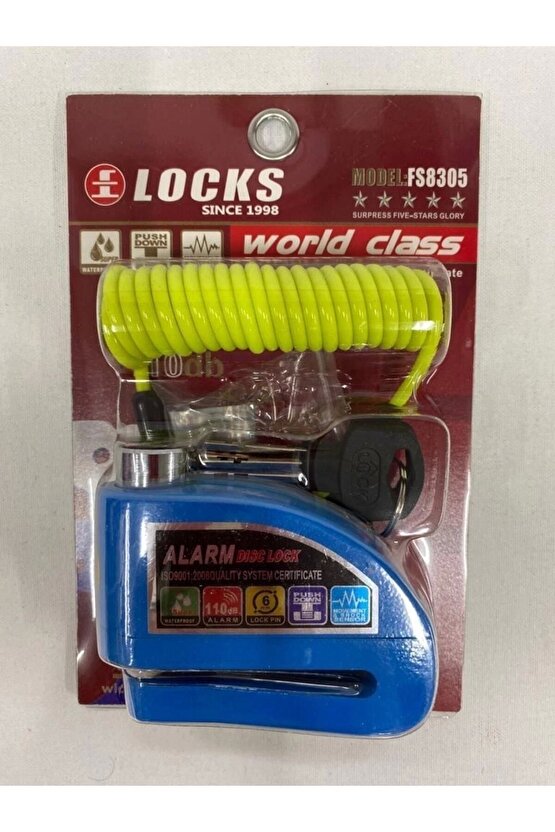 World Class 110 Db Mavi Siyah Kırmızı Alarmlı Disk Kilidi (hatırlatıcı Kablo )