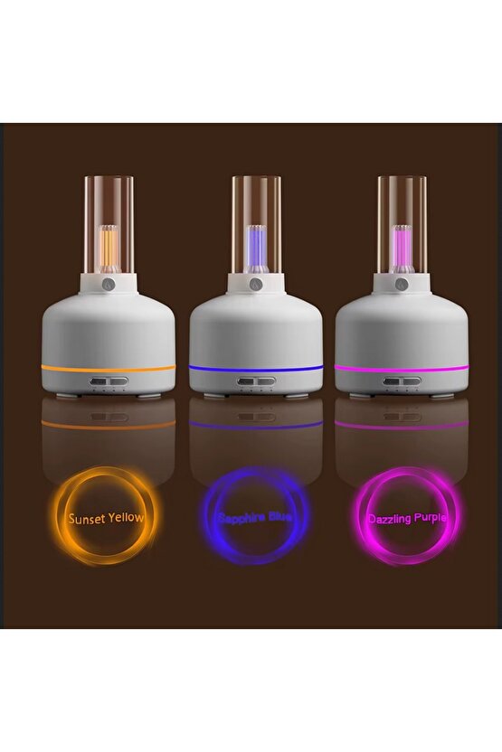 ODA HAVA NEMLENDİRİCİ 3 MOD LED IŞIKLI AROMA DİFİZÖR 200ML MUM IŞIĞI RETRO GÖRÜNÜMLÜ BUHAR MAKİNESİ