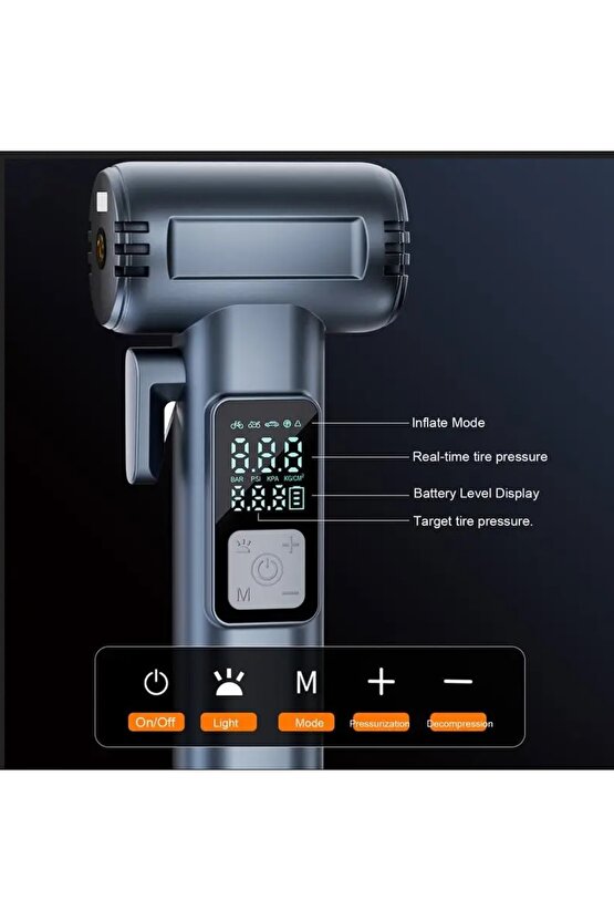 Dijital LCD Ekranlı 4000mAh 150 psi Hava Kompresörü Powerbank Özellikli Araç Lastik Şişirme Pompası