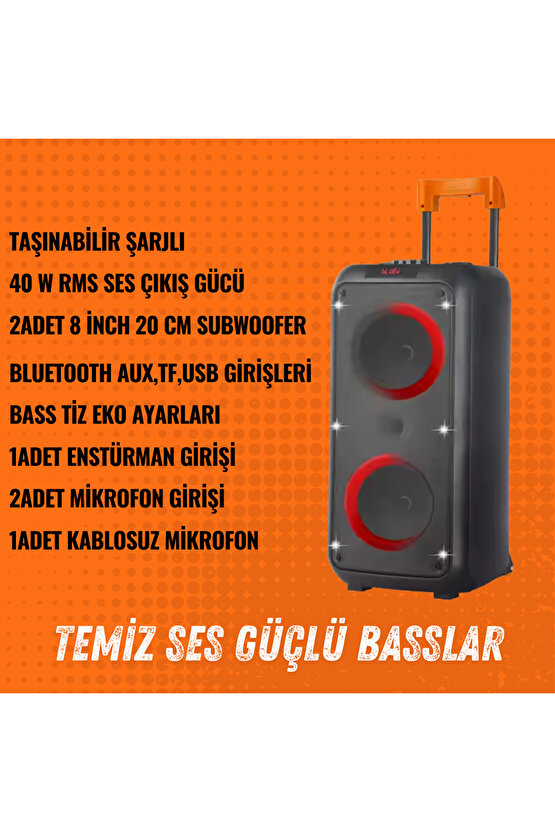 1095 Şarjlı Taşınabilir Bluetooth Parti Hoparlörü 2*8 inc Karaoke
