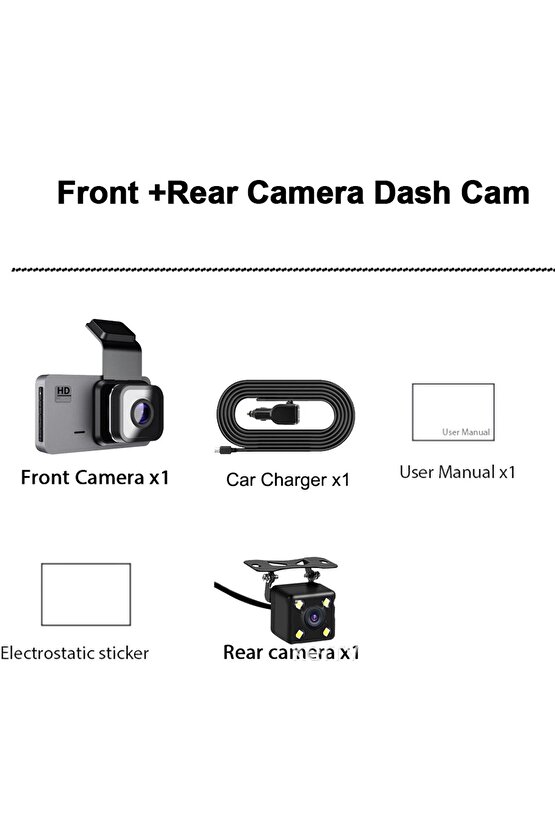 WİFİ Lİ ARAÇ İÇİ KAMERA 3 İNÇ EKRANLI ÖN VE GERİ GÖRÜŞ KAMERALI MİKROFONLU 1296P SUPER HD