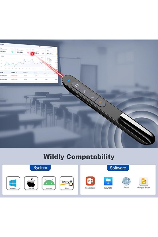 LAZER POİNTER SUNUM KUMANDASI POWERPOİNT SUNUMLAR İÇİN CLİCKER USB WİRELESS KIRMIZI LAZER IŞIKLI