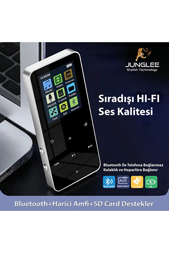 Bluetooth Lu Mp3 Mp4 Çalar Fm Radyolu Şarjlı Mp4 Player Dahili Hoparlör 8gb Hafızalı Ses Kaydı