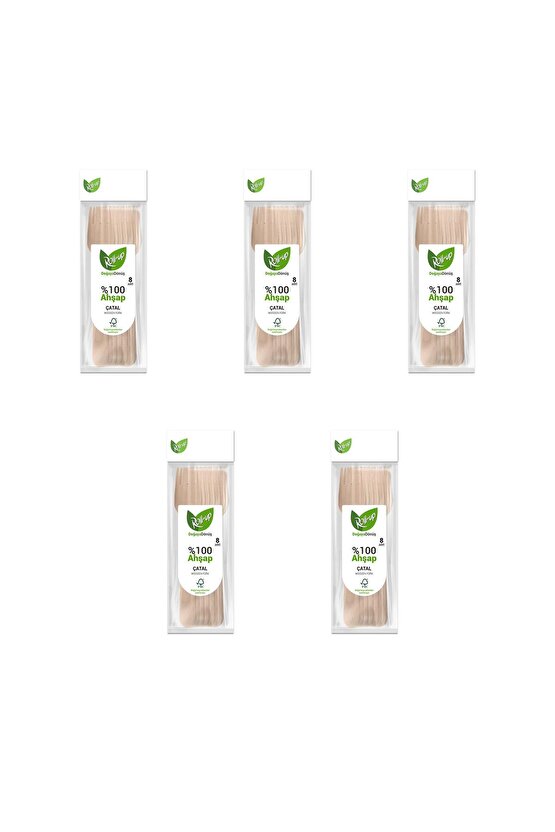 Doğaya Dönüş Ekolojik Doğal Doğa Dostu %100 Ahşap Çatal - 16 Cm. - 8li 5 Paket
