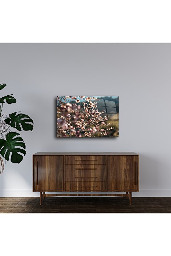 Pastoral Çiçekli Cam Tablo