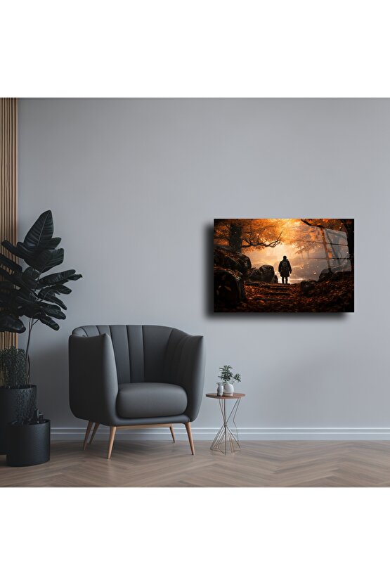 Sonbaharda Yürüyüş Temalı Cam Duvar Tablosu
