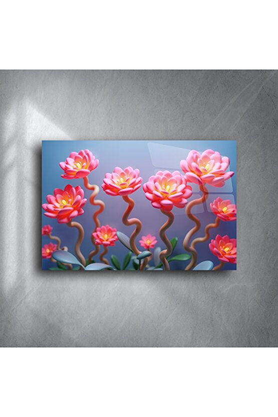 Pembe Lotus Çiçekli Cam Tablo