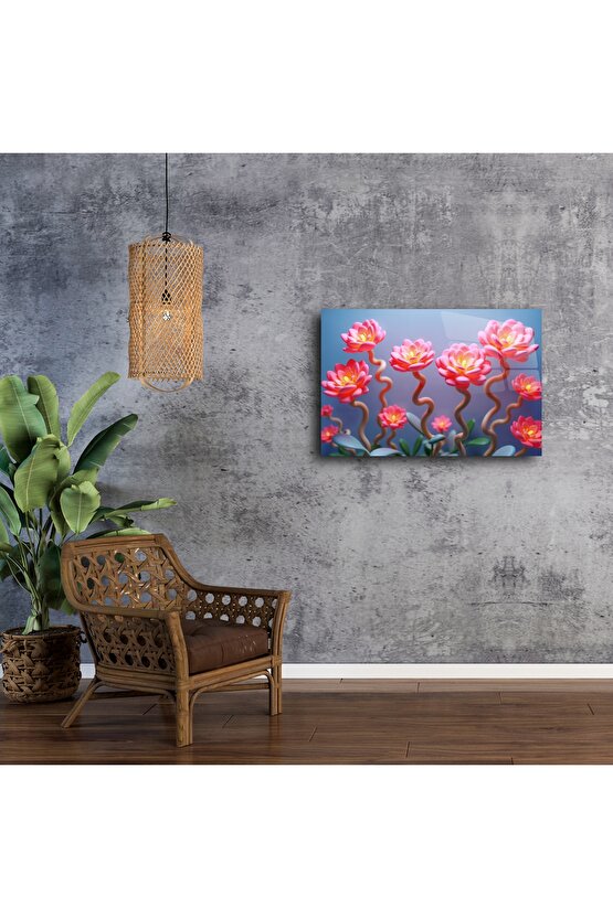 Pembe Lotus Çiçekli Cam Tablo