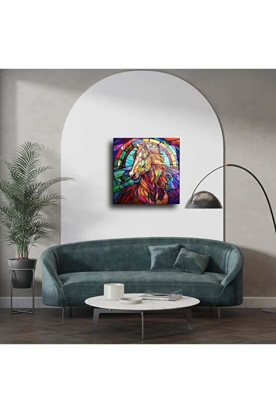 Renkli At Desenli Modern Cam Tablo