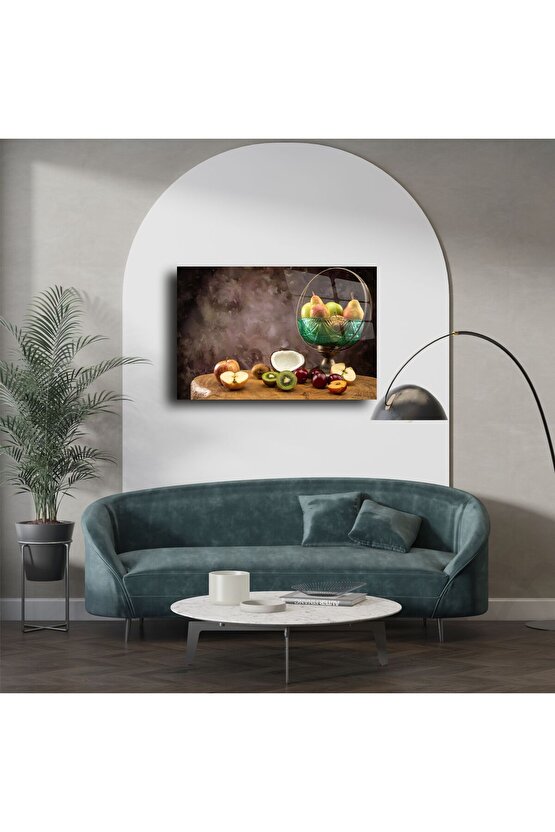 Vintage Meyve Kompozisyonlu Temperli Cam Tablo