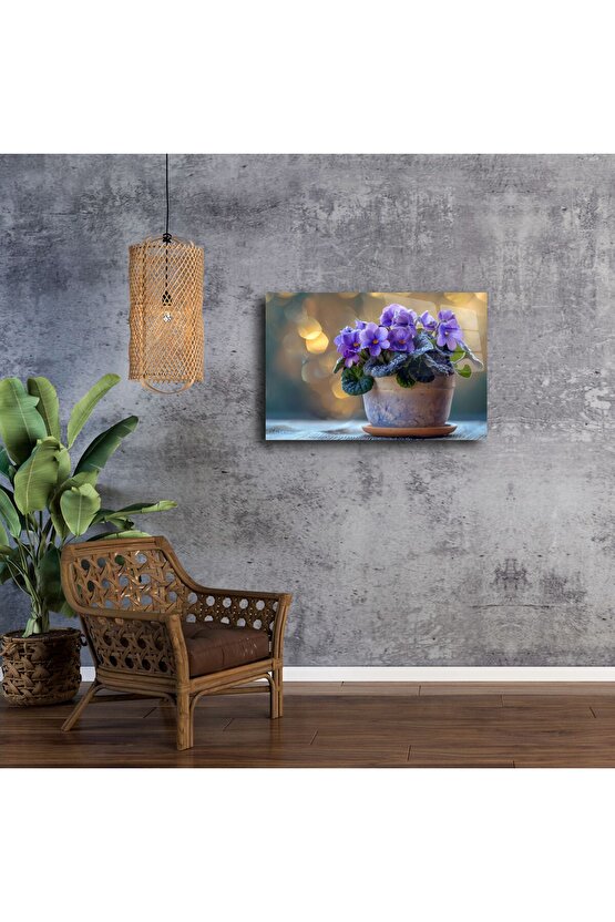 Mor Menekşe Saksı Fotoğrafı Cam Tablo