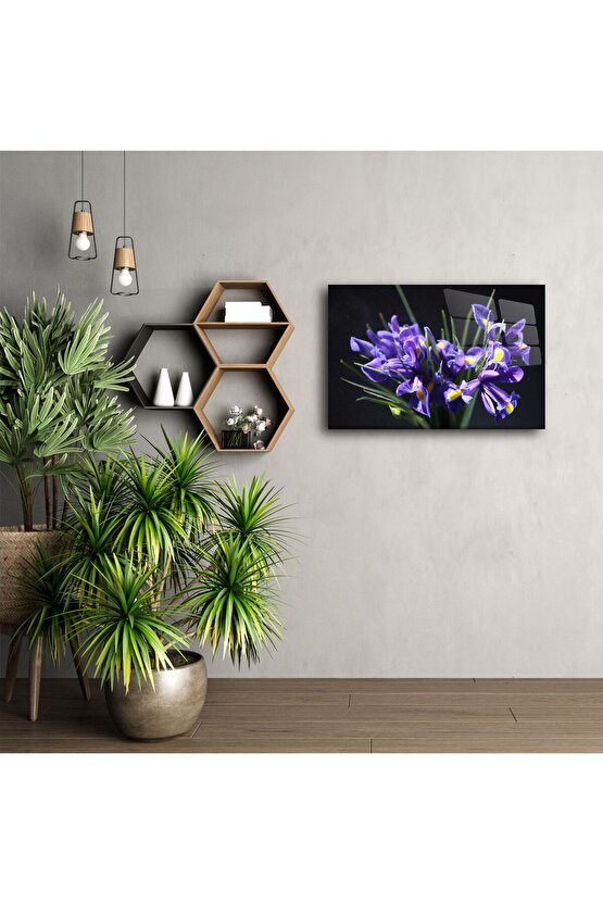Mor İris Çiçeği Cam Tablo