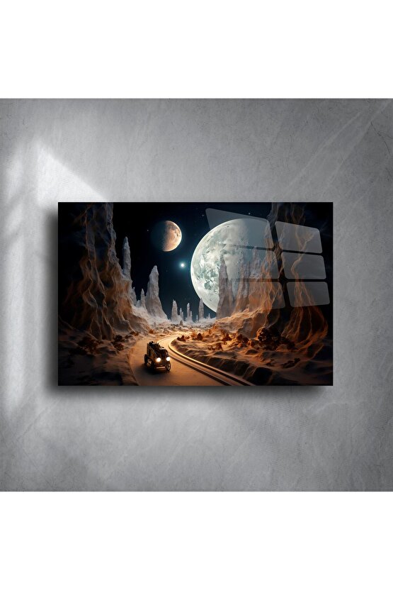 Gezegen Manzaralı Cam Tablo