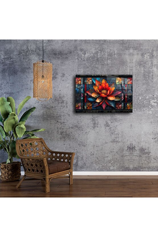 Lotus Çiçeği Mandala Vitray Duvar Sanatı