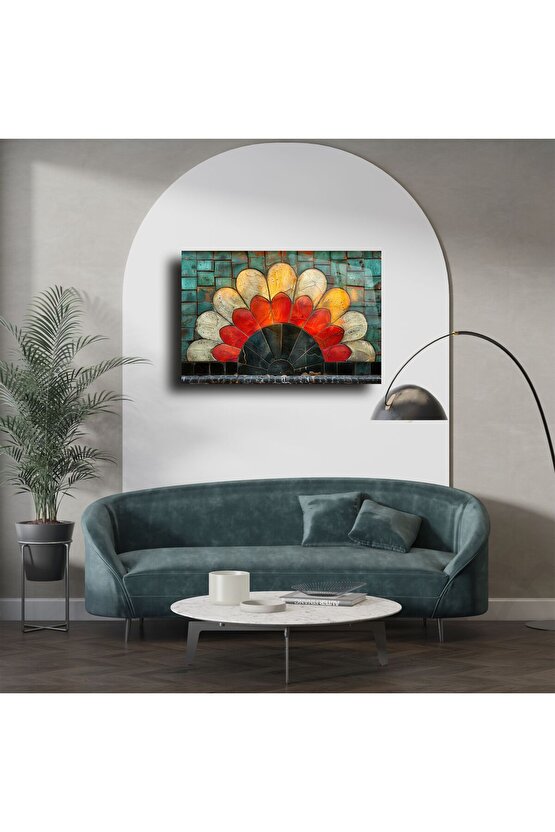 Renkli Cam Mozaik Çiçek Tablo