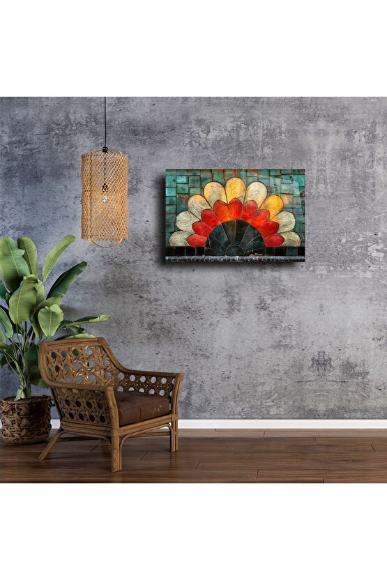Renkli Cam Mozaik Çiçek Tablo