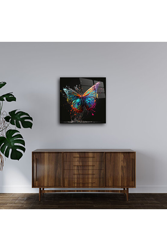 Karışık Renkli Kelebek Cam Tablo Duvar Dekoru