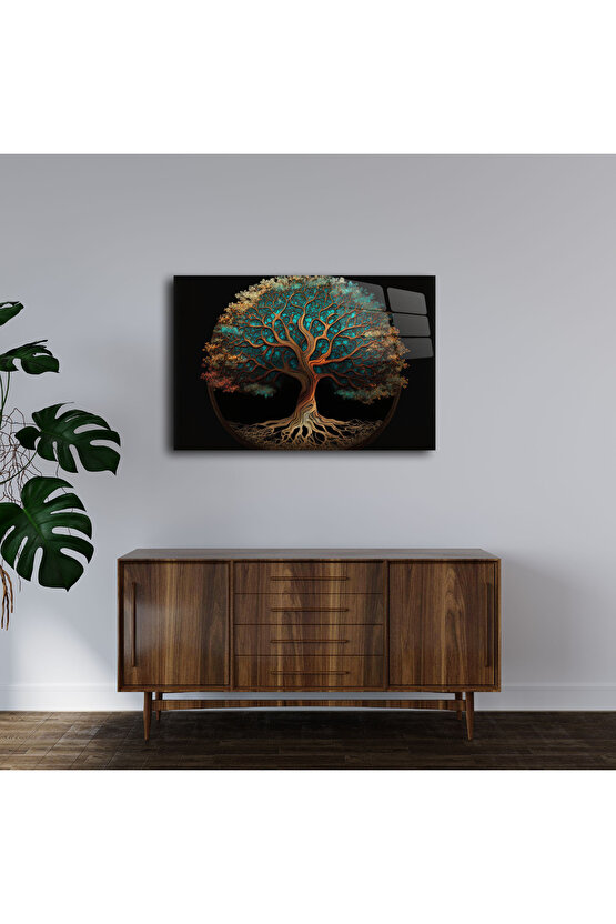 Hayat Ağacı Görseli Cam Tablo Duvar Dekoru 5