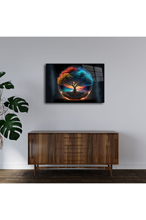 Hayat Ağacı Görseli Cam Tablo Duvar Dekoru 2