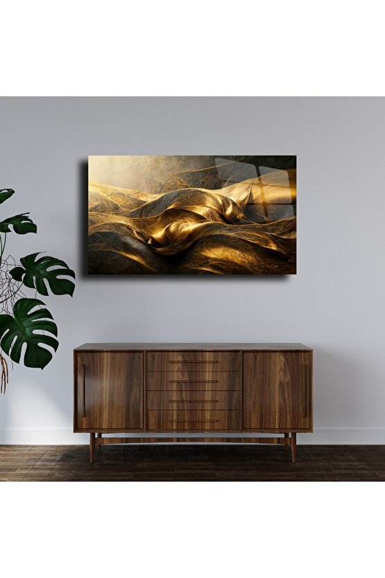 Gold Siyah Karışık Desen Cam Tablo Duvar Dekoru