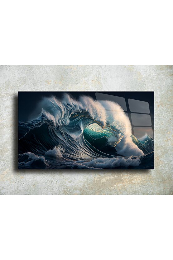 Dalgalı Deniz Temalı Cam Tablo Duvar Dekoru