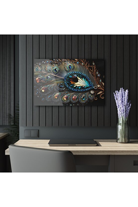 Kuş Tüyü Cam Tablo Duvar Dekoru